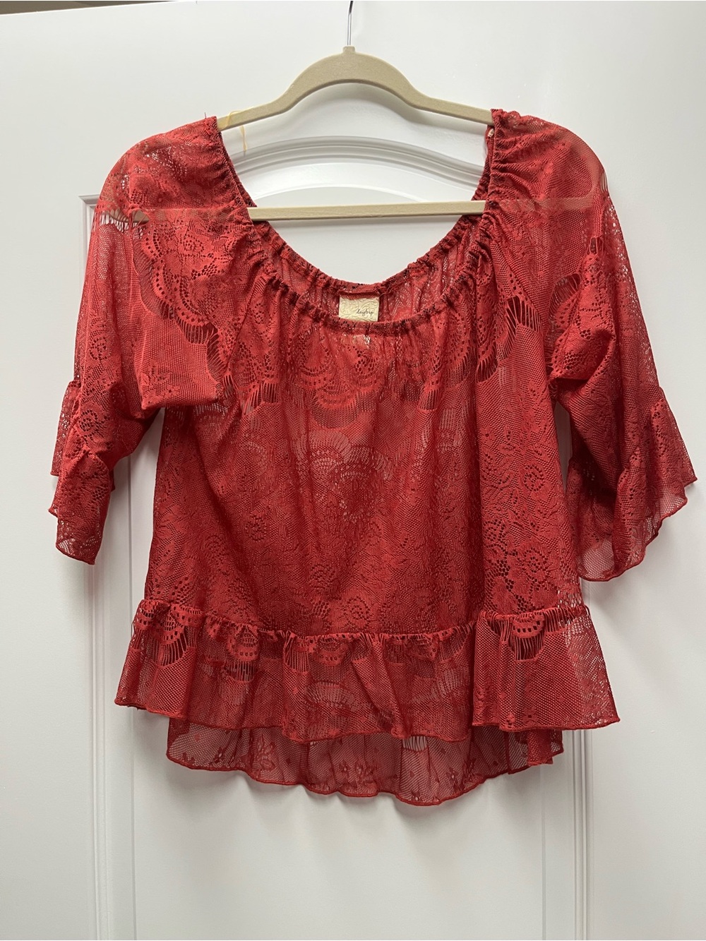 Daytrip Red Lace Ruffle Peasant Blouse